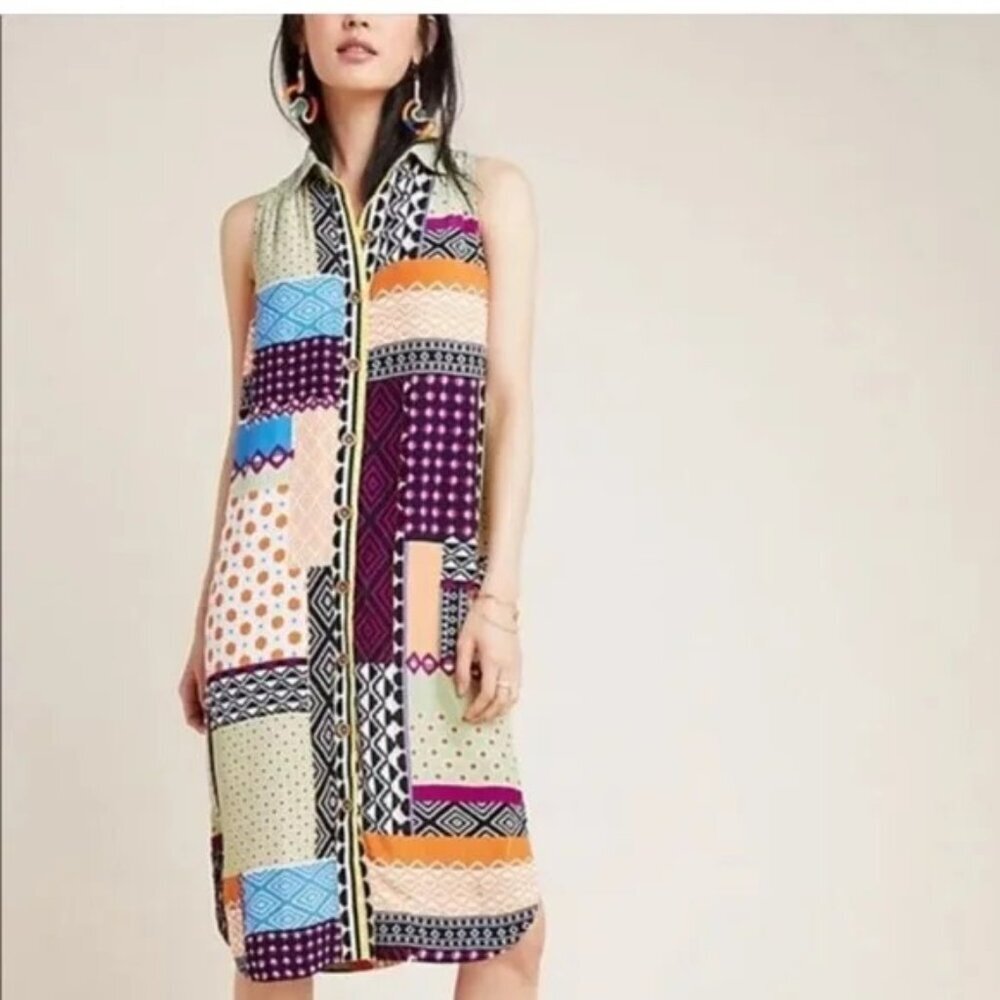 By Anthropologie Everyway Shirt Dress Tunic Sleeveless Patchwork Plaid Size US 2
